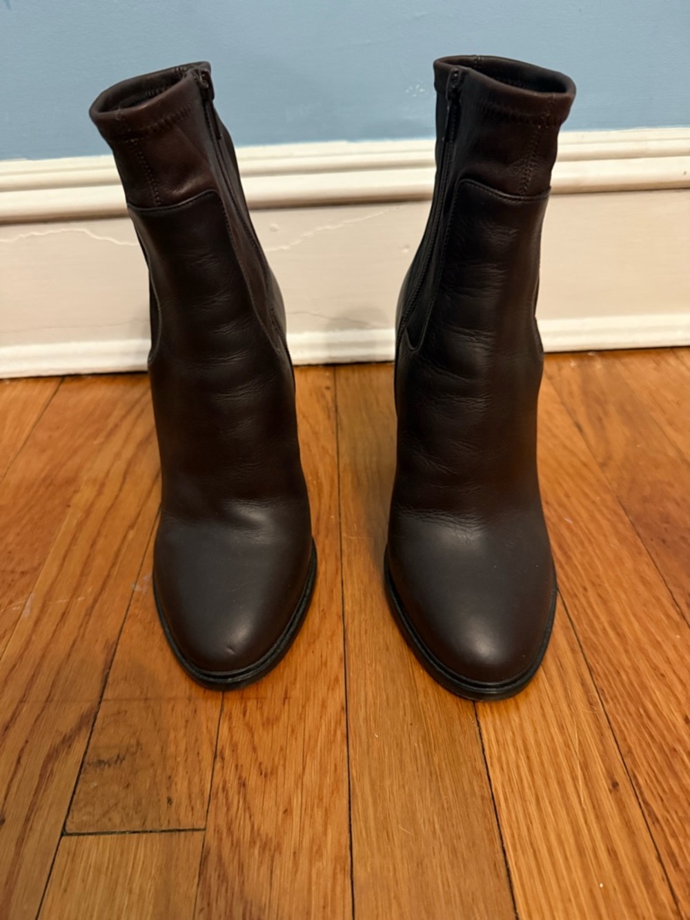 Vince Dark Brown Leather Ankle Booties with Side Zip